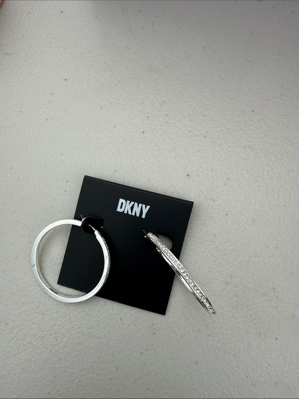 DKNY Silver Hoop Earrings with Crystal Pavé Accent